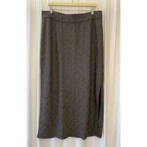 Venezia By Lane Bryant Womens Brown Plaid Long Pencil Skirt 18/20 Slit Stretch‎
